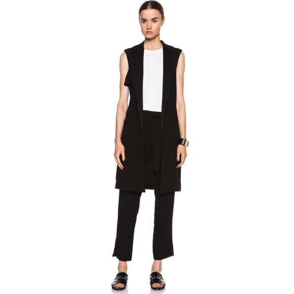 JENNI KAYNE Black Tuxedo Style Sleeveless Trench Vest Small Longline Minimalist - Picture 5 of 15